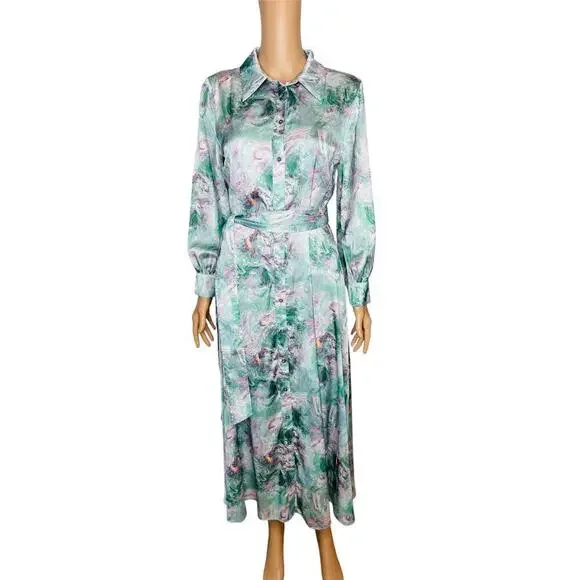 Current Air Los Angeles Marbled Motif Button Down Shirt Midi Dress size Small - Picture 4 of 10